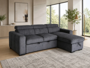 Harper Sofa Bed with Reversible Chaise Storage | Adjustable Headrest | Lima Fabric Sofa Bed