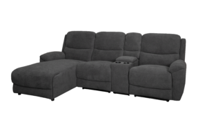 Sterling Grey Fabric Chaise Power Recliner Sofa With Console