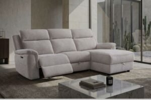 Valentino Light Grey Fabric Chaise Recliner Sofa