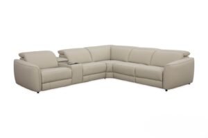 Bentley Beige Leather Power Recliner Corner Sofa With Power Headrests