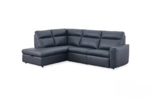 Verona Grey Leather Chaise Power Recliner Sofa