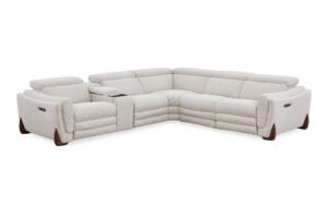 Monaco Sand Fabric Power Recliner Corner Sofa With Heating And Soundbar
